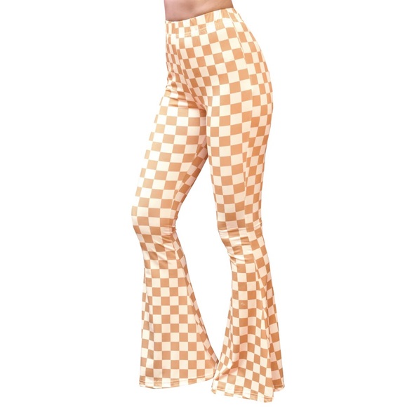 Bell bottom pants - tan checkerboard - Picture 3 of 5